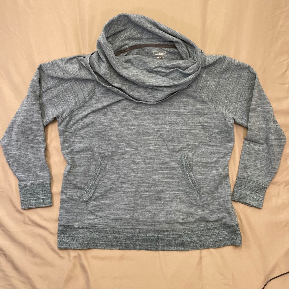 LL Bean Beyond Soft Cowl Neck Pullover Gray Heather Sweatshirt 2X Plus Lounge